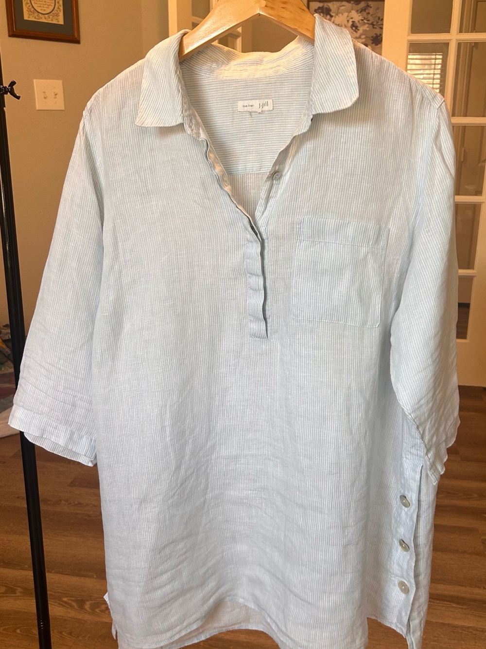 J. Jill Pale Blue Striped Linen Shirt XL